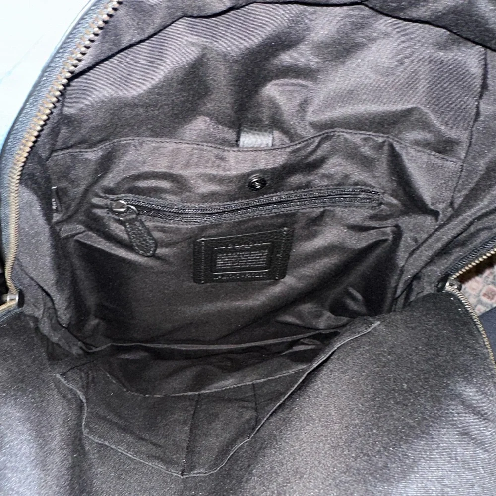Coach Teal and Black Leather Backpack with Front Zip Pocket